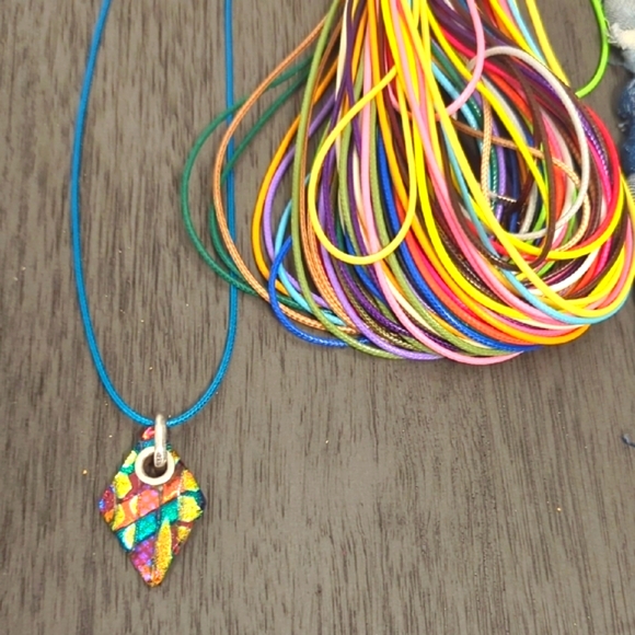 Vintage Dichronic Multi Color Triangle Glass 925 Pendant - Picture 5 of 6